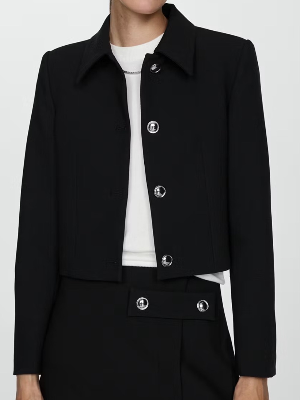 Mango Black Cropped Button Jacket